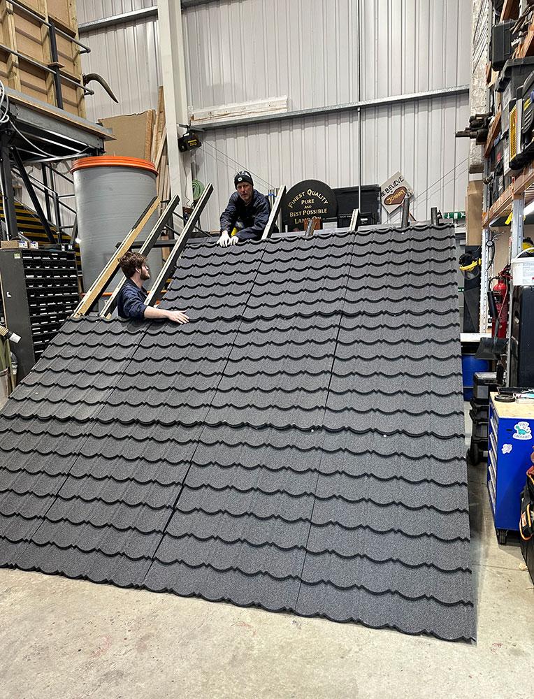 Constructing a roof designed to collapse into flames